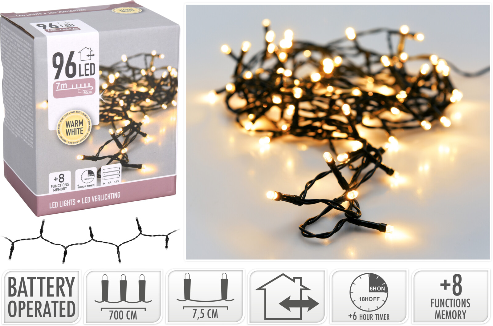 96 LED ljusslinga batteri - utomhus - 2