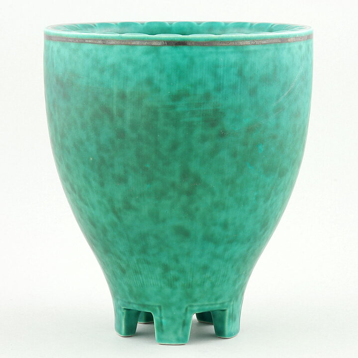 Wilhelm Kåge (Argenta 1955) Footed Widening Vase with Lily of the Valley Decor 14 cm (2)