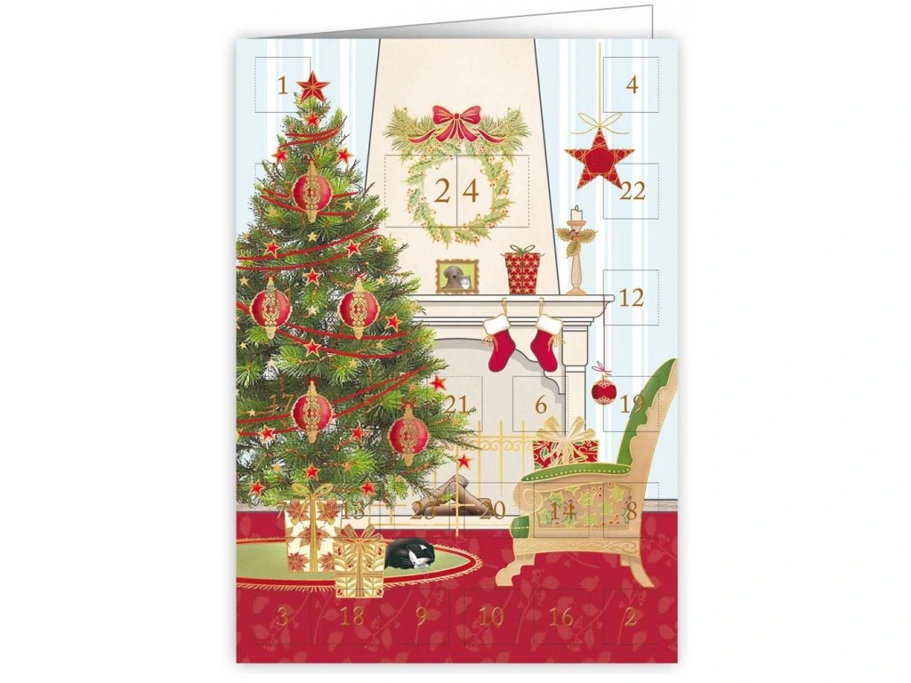 Adventskalenderkort - Tree in Front of Fireplace