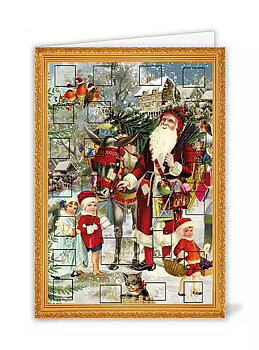 Adventskalenderkort - Santa with Donkey & Children