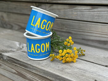 Emaljmugg Lagom blå/gul