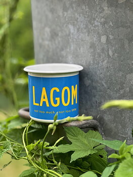 Emaljmugg Lagom blå/gul