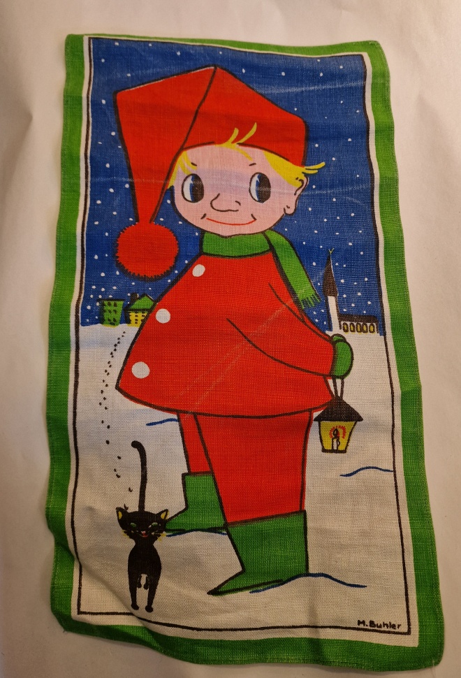 May Bühler wall hanging gnome with cat 1960s