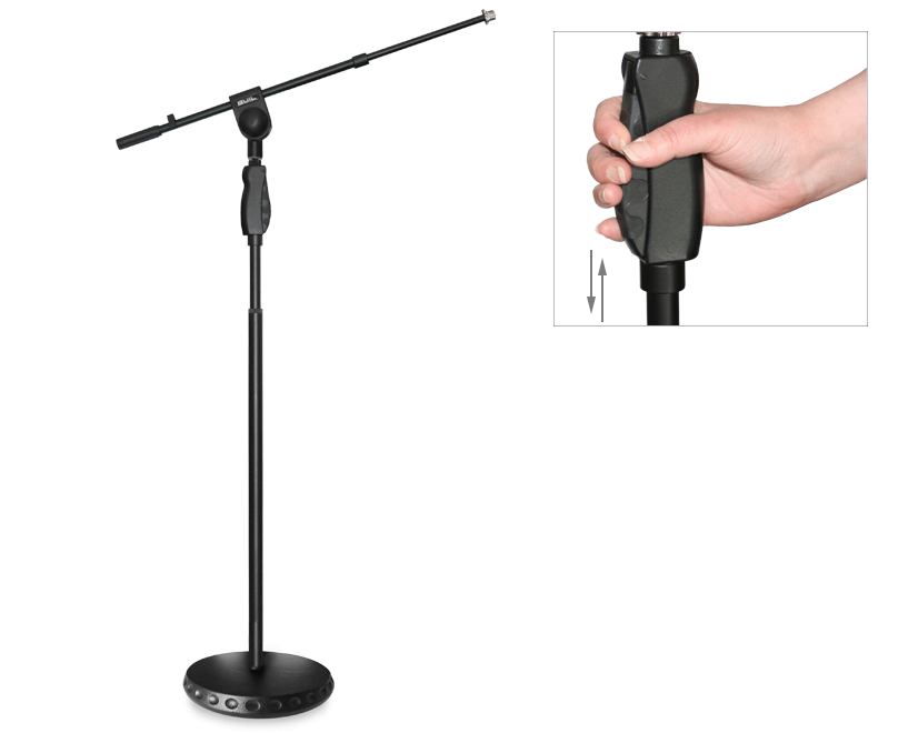 Microphone stand with telescopic boom arm / round base