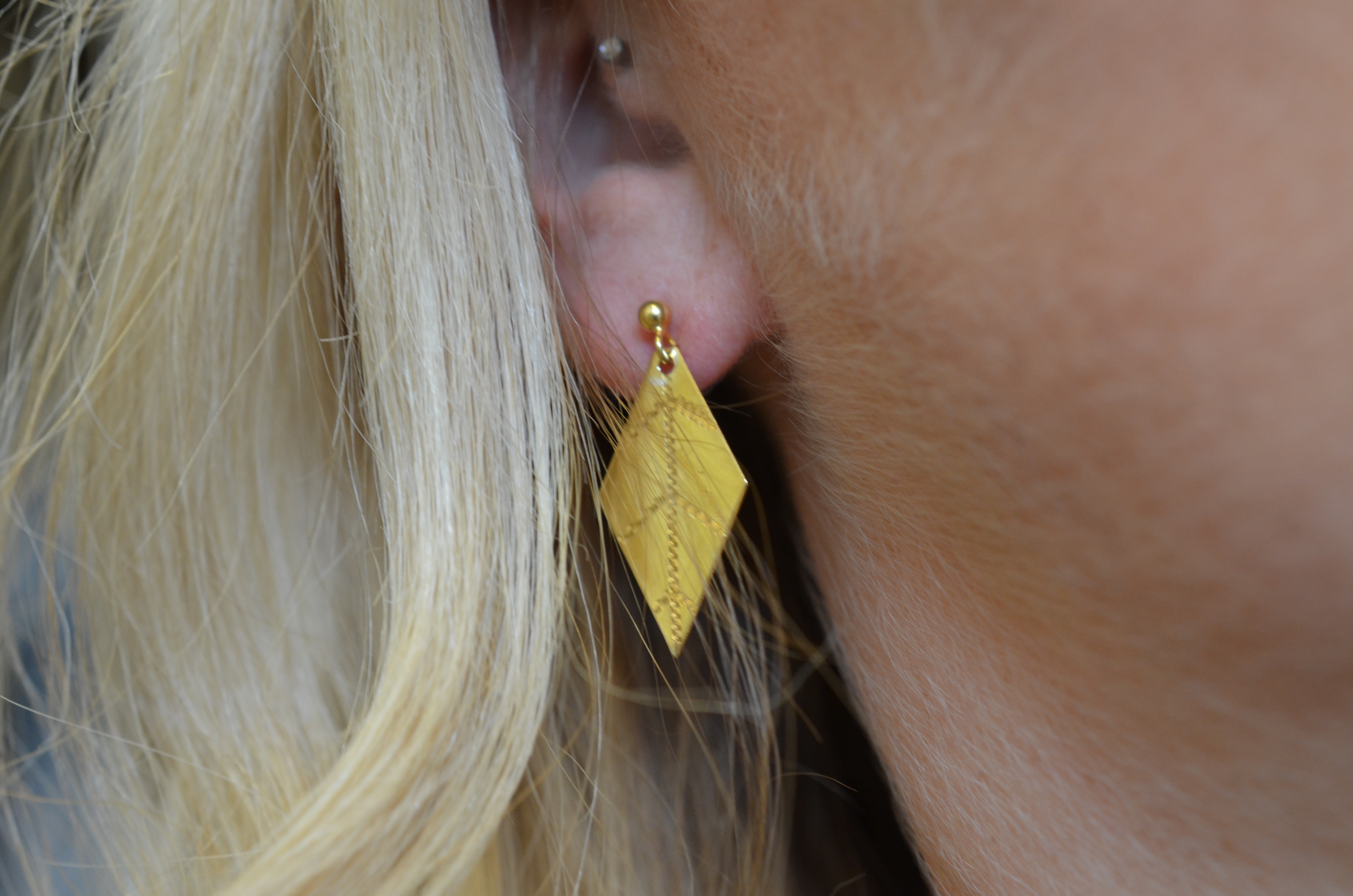 Folk costume jewellery leaf earrings in gilded silver
