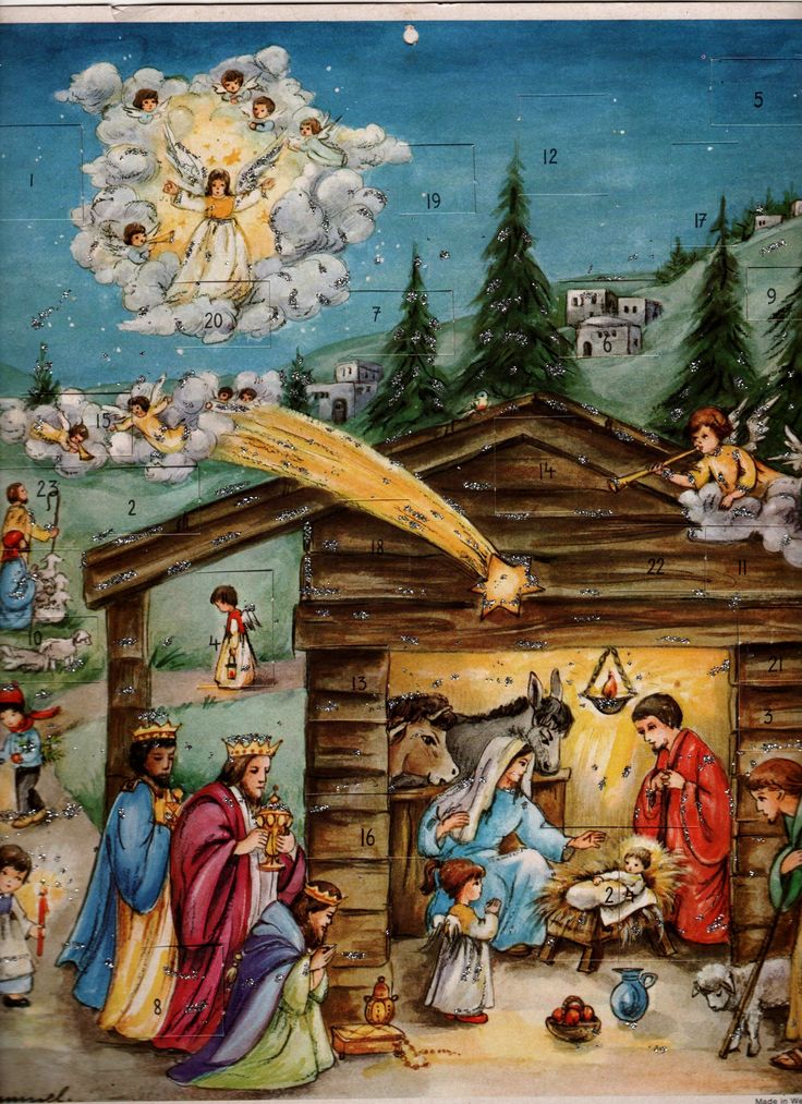 German Advent Calendar A4 Nativity Scene Angels - 2