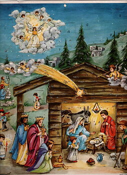 German Advent Calendar A4 Nativity Scene Angels