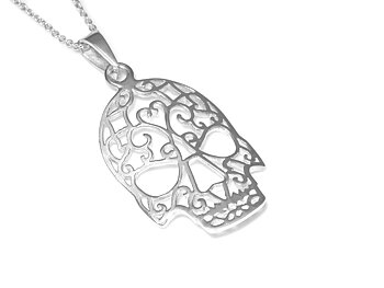 Döskalle Halsband i Äkta 925 Silver, Dödskalle Hänge, Skalle Accessoar, Memento Mori Smycke