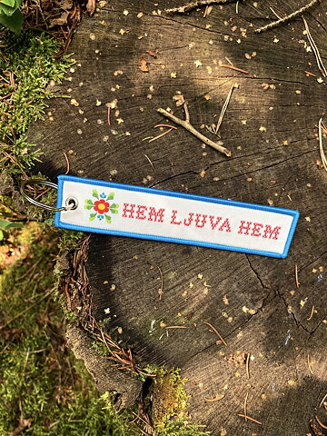 Nyckelring vävt band HEM LJUVA HEM kurbis 