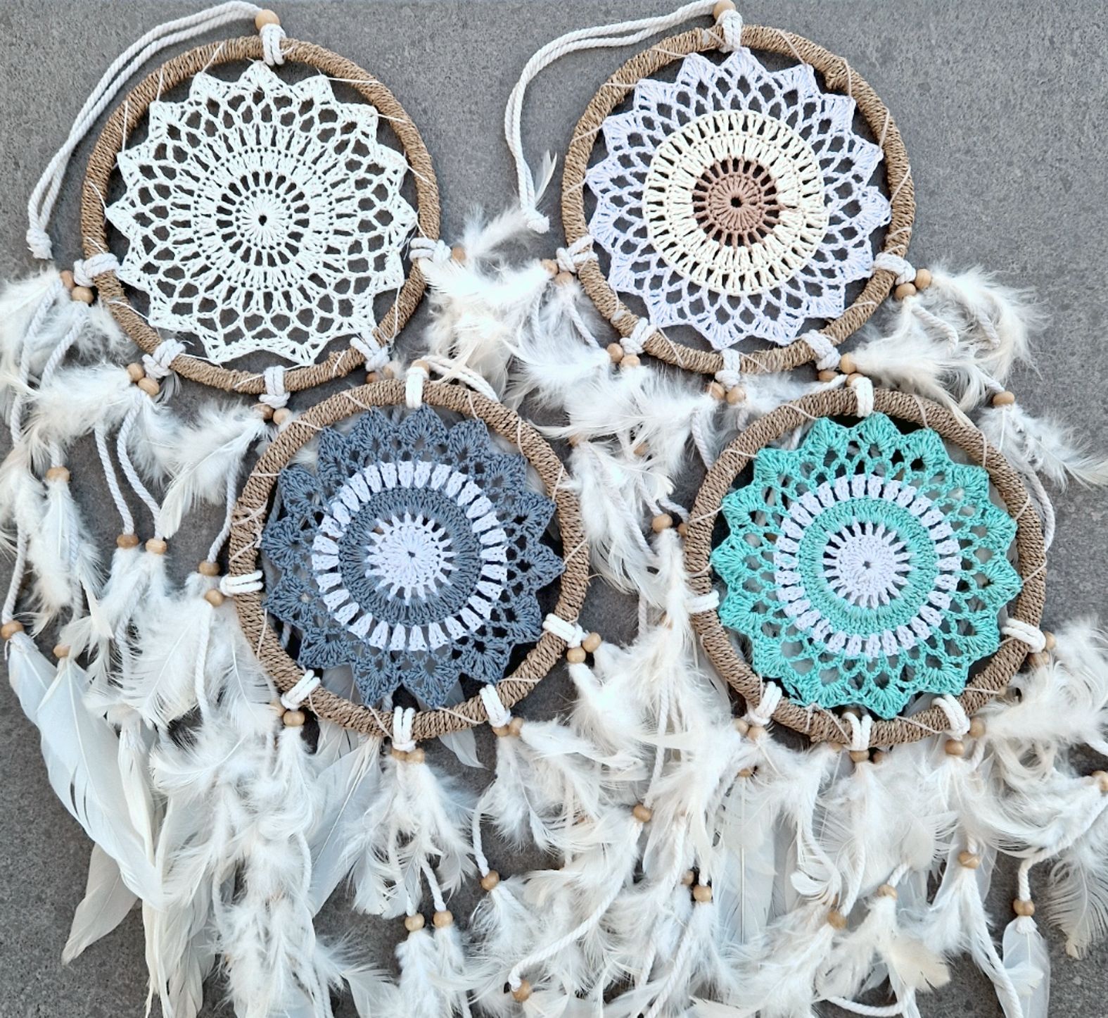  Drömfångare - Makramé och virkat, 16cm