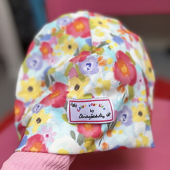 Färgglad blommig trikåmössa , Sparkle & shine, vuxen