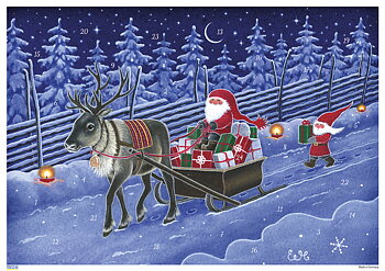 German Advent Calendar A4 Tomte in Sleigh