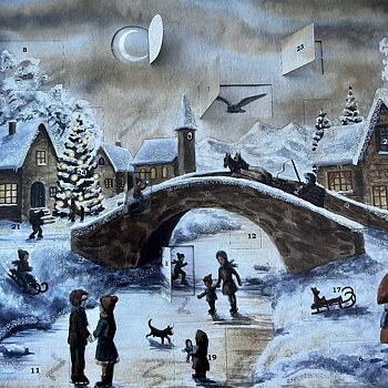 German Advent Calendar A3 White Christmas - Bridge