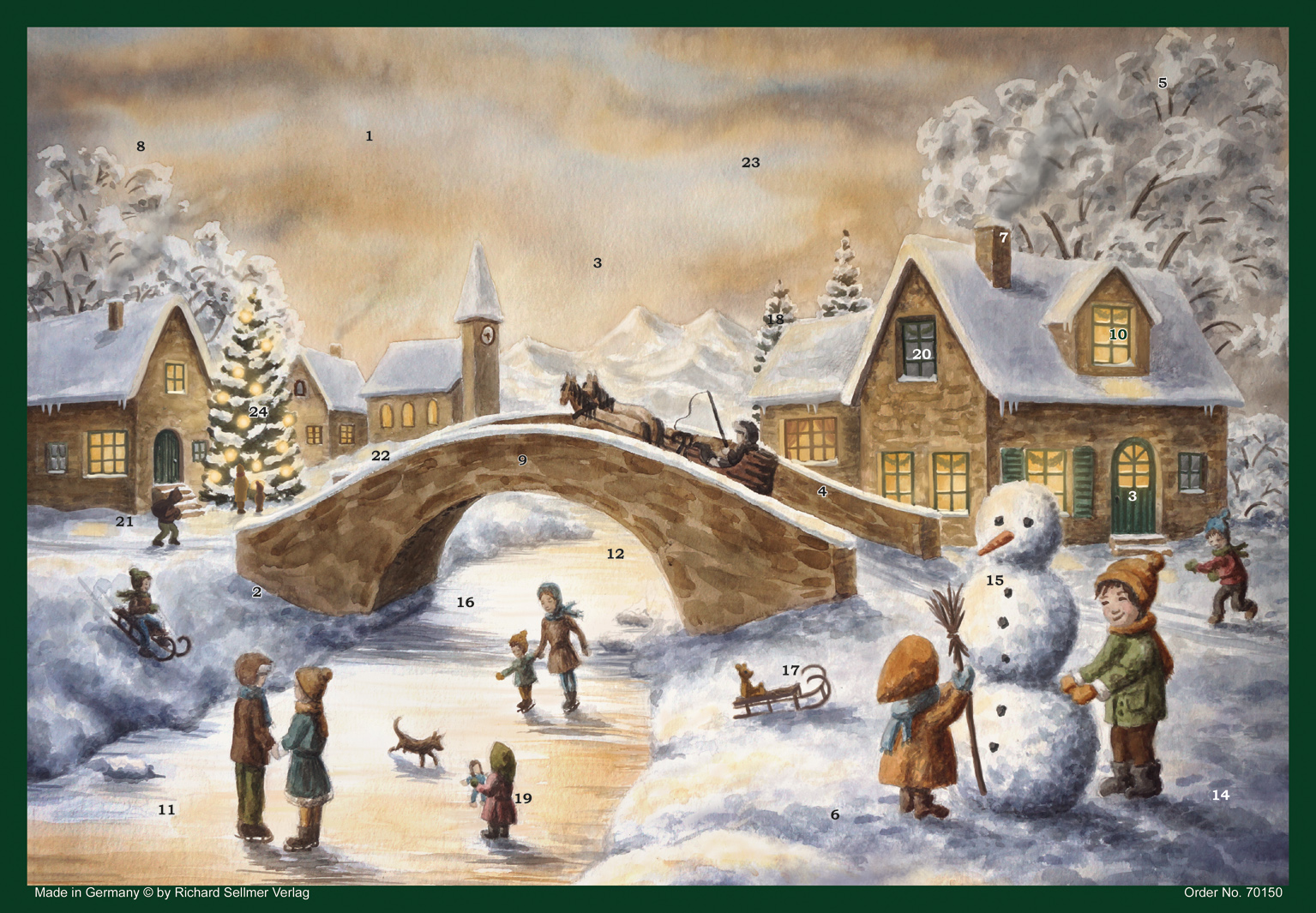 German Advent Calendar A3 White Christmas - Bridge