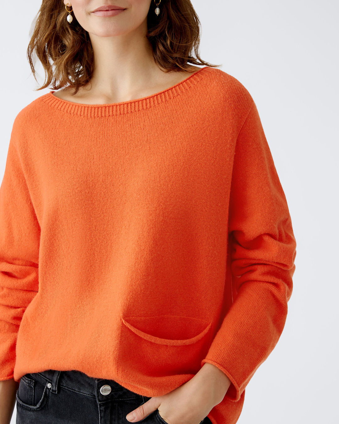 Jumper ullblandning ficka fram orange-röd - 4