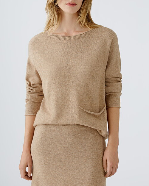 Jumper ullblandning ficka fram beige - 3