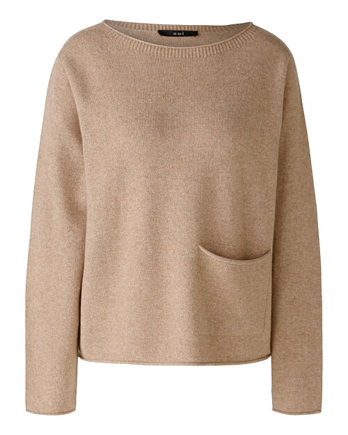 Jumper ullblandning ficka fram beige - 4
