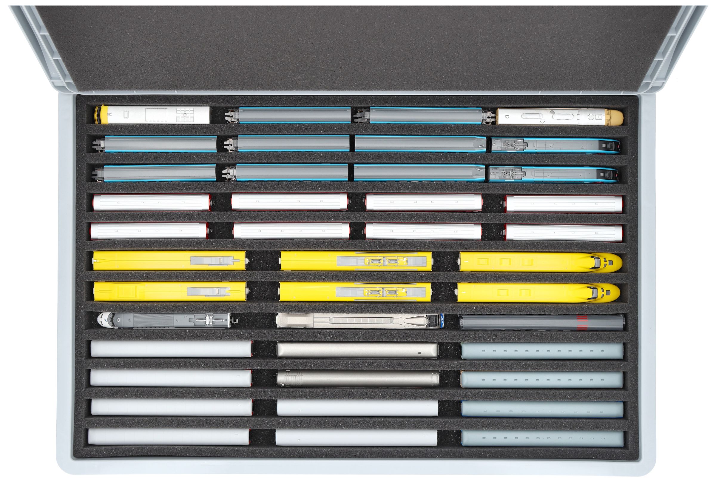 Euro Box / Container Case for model railway locomotives, wagons and vehicles - 12 slots for N Gauge - vertical - 2
