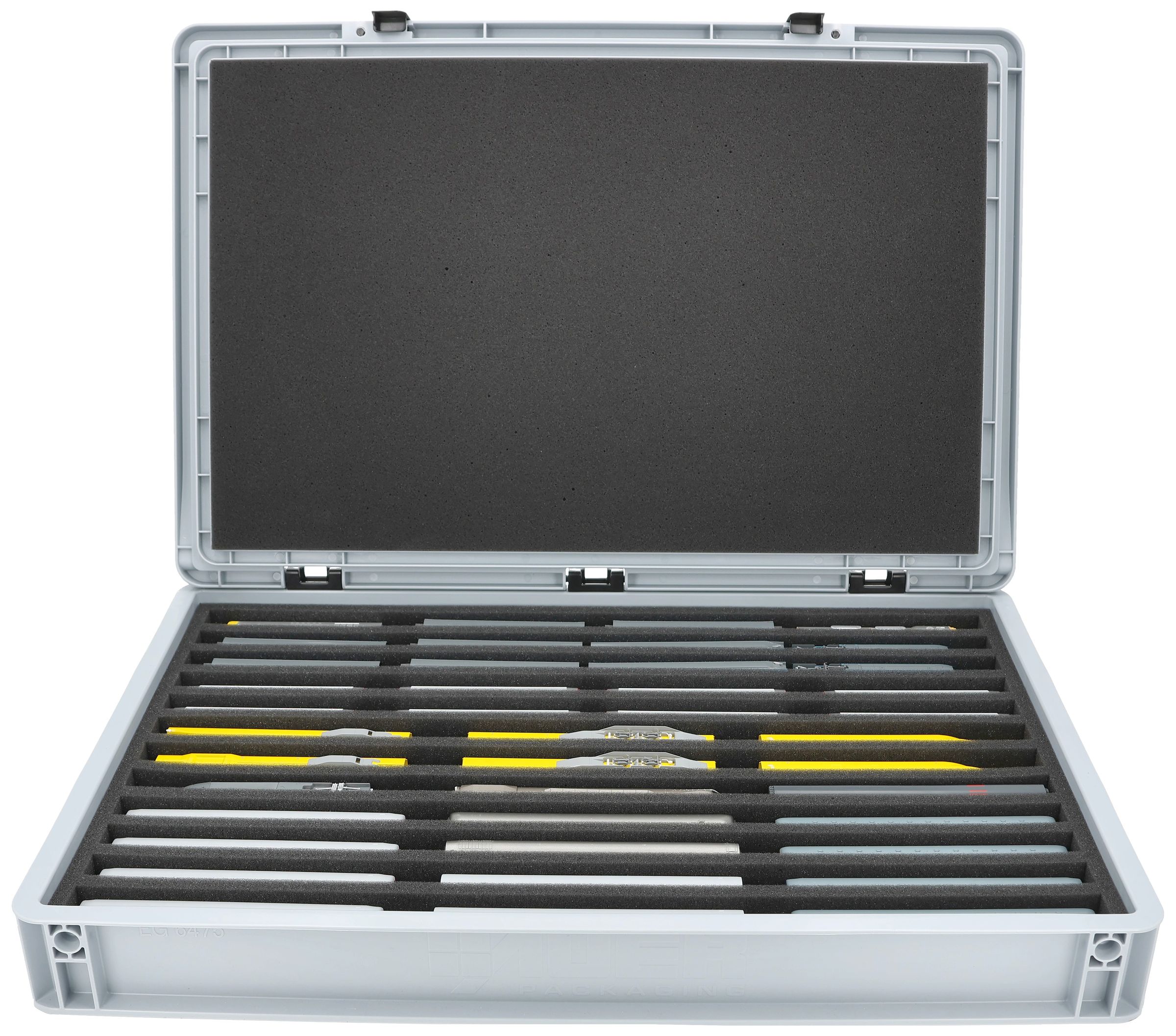 Euro Box / Container Case for model railway locomotives, wagons and vehicles - 12 slots for N Gauge - vertical