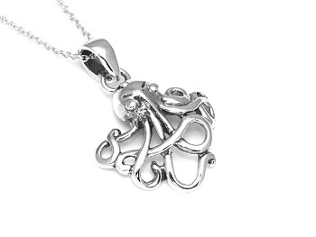 Bläckfisk Halsband i Äkta 925 Silver, Cthulhu Hänge, Tentakel Accessoar, Djur Smycke