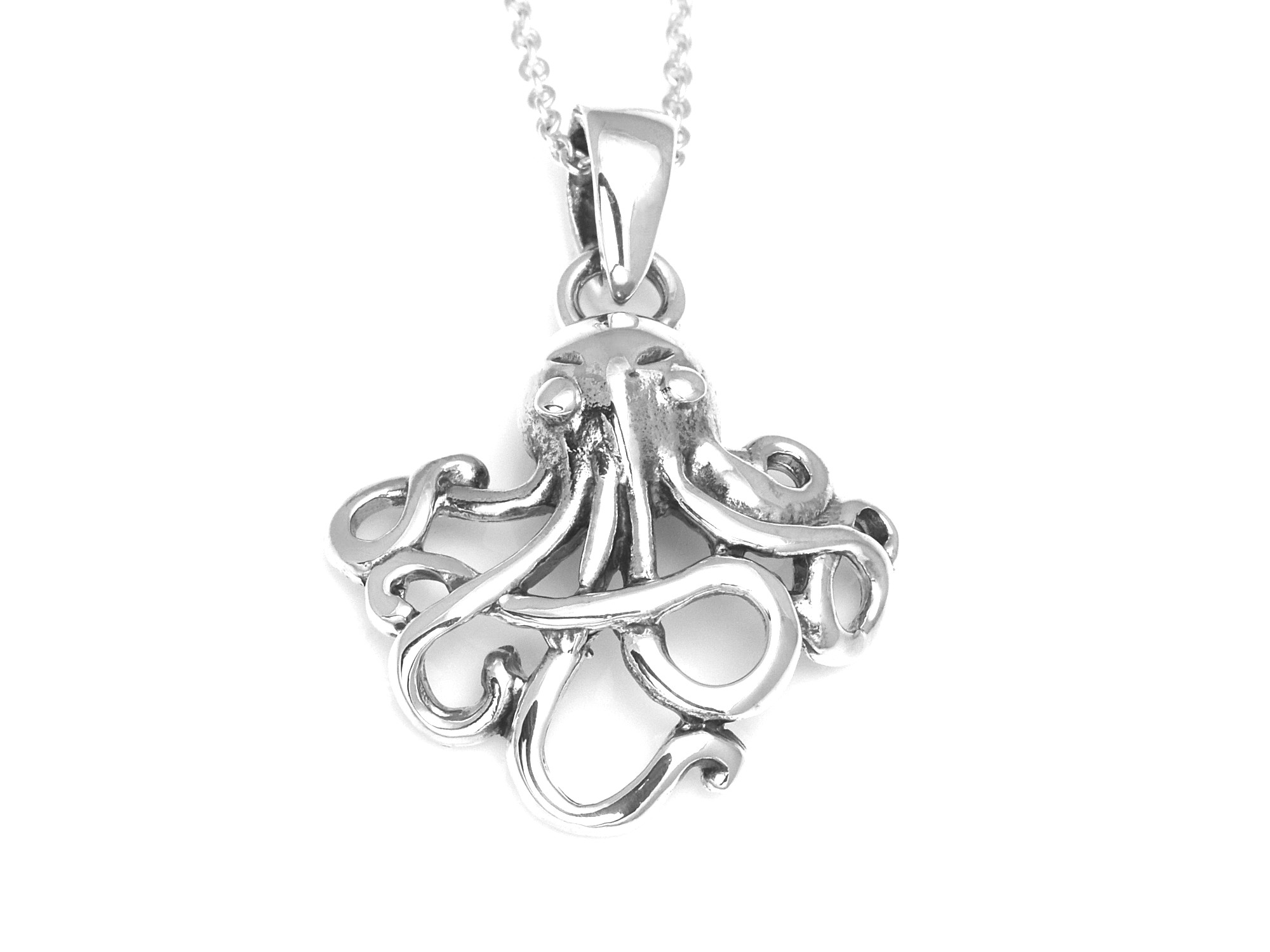 Bläckfisk Halsband i Äkta 925 Silver, Cthulhu Hänge, Tentakel Accessoar, Djur Smycke - 2