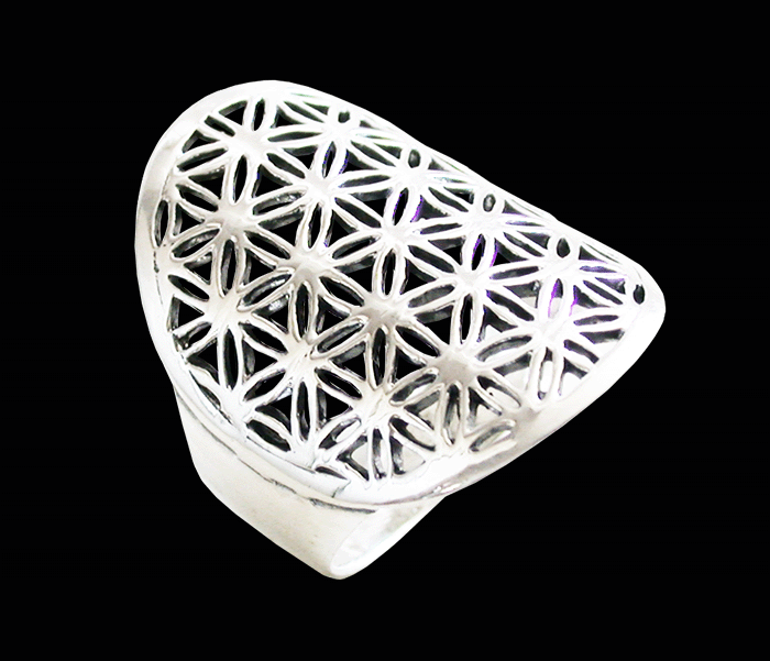 Lång ring med flower of life i Äkta silver.