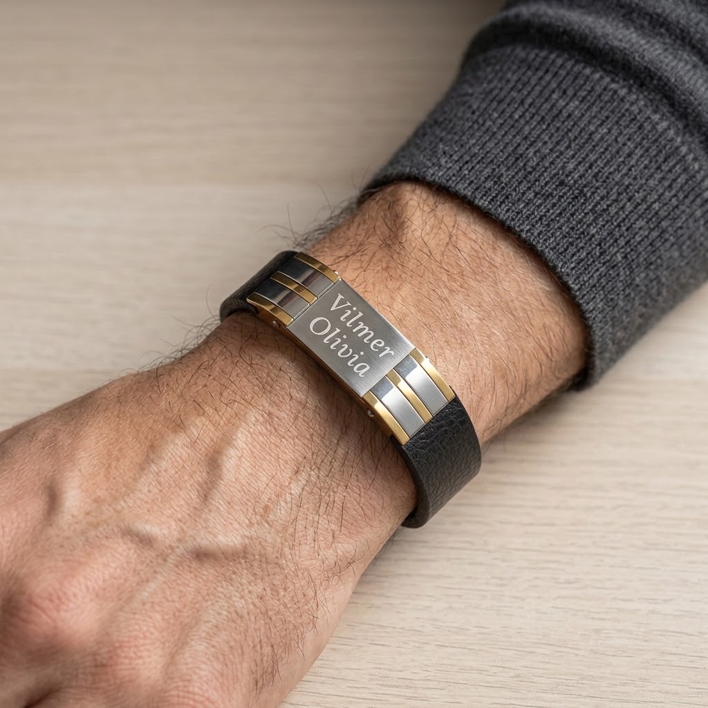 Personligt läder armband med gravyr - Rostfritt stål - 3