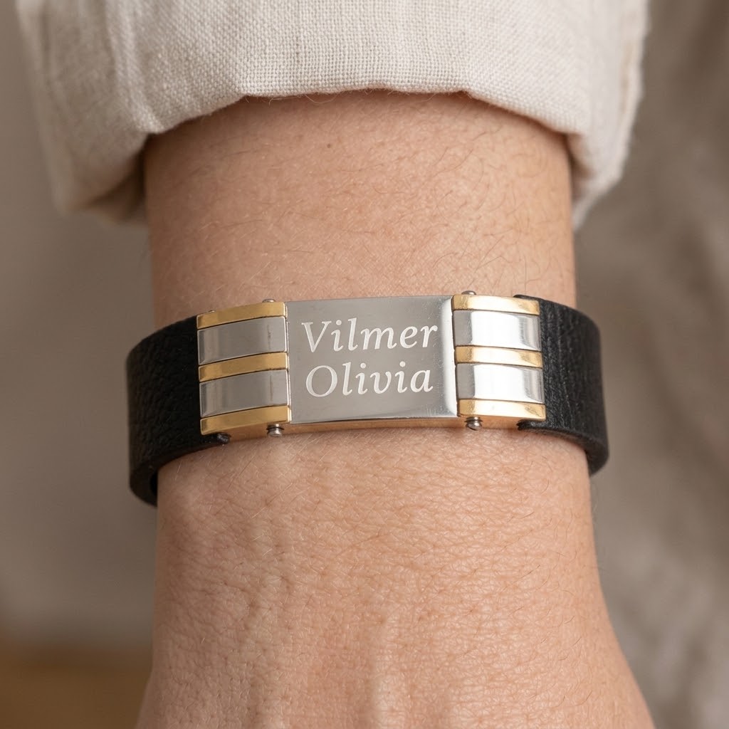 Personligt läder armband med gravyr - Rostfritt stål - 4