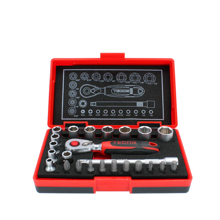Socket wrench set 1/4" 24 pieces, Tecos