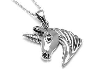 Enhörning Halsband i Äkta 925 Silver, Sagohäst Hänge, Mytologi Accessoar, Fantasy Smycke