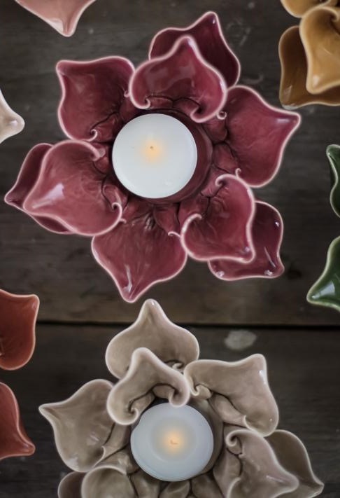 Lantern - Candle holder - Flower - Beige - Ø13 x 7 cm - 2