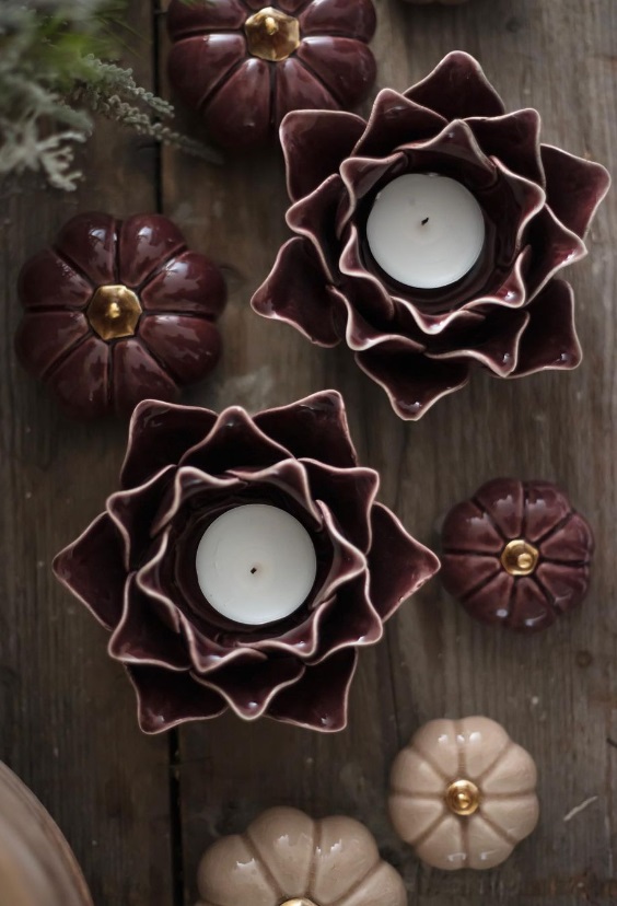 Lantern - Candle holder - Flower - Aubergine - Ø13 x 7 cm - 3
