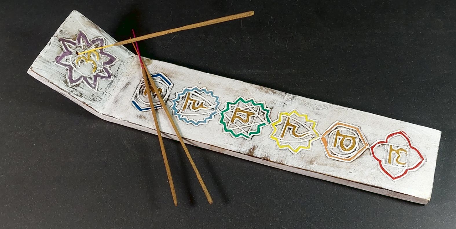 Chakra Rökelse Hållare   - Trä Skida med Chakra symboler