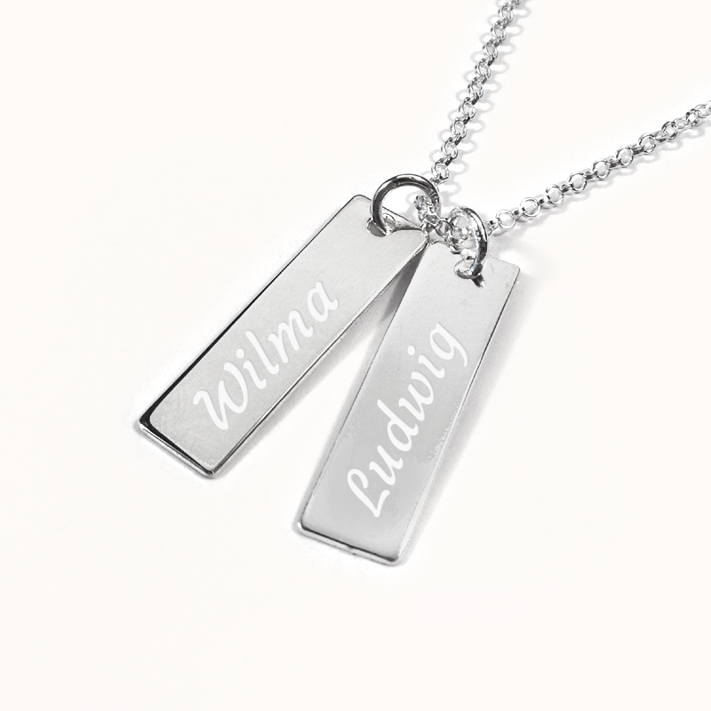 To Dogtags , Halskjede med gravering - Sølv