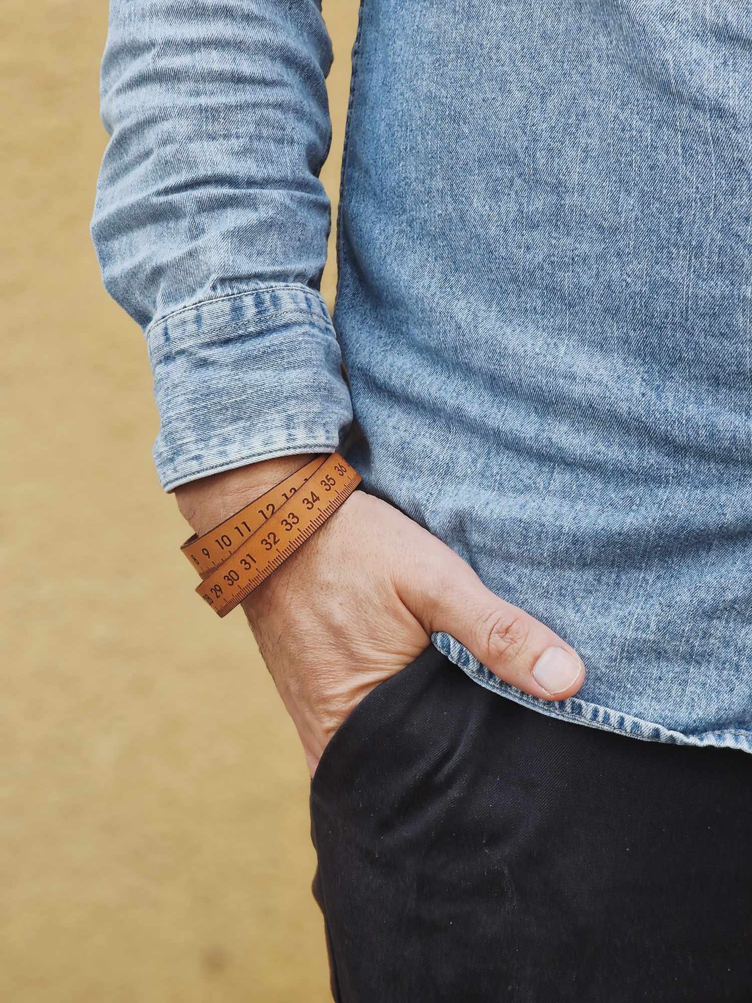 MilliM - Armband i läder med millimeterskala, ljus cognac - 4
