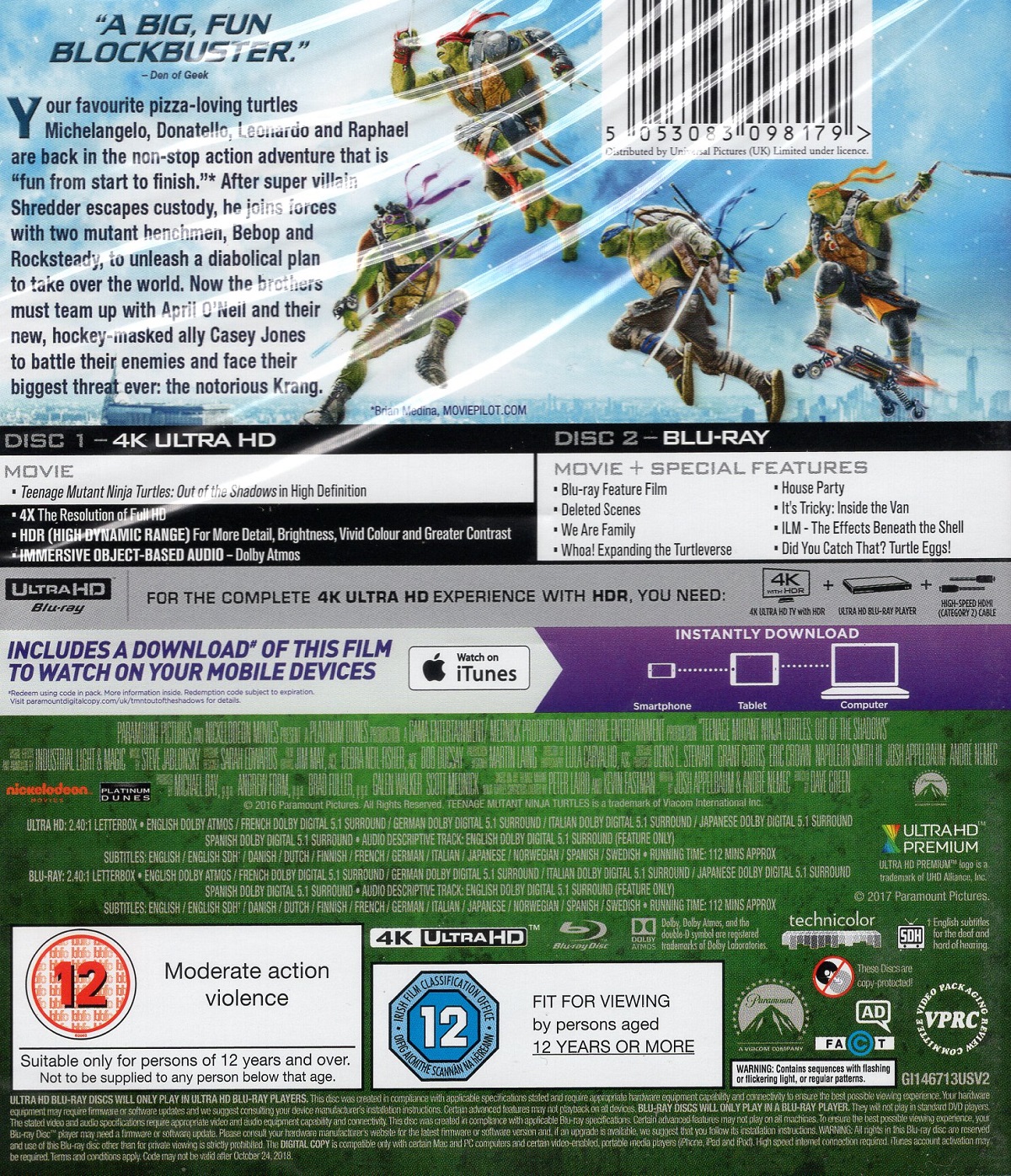 Teenage Mutant Ninja Turtles: Out of the Shadows  (4K Ultra HD + Blu-ray) - 2