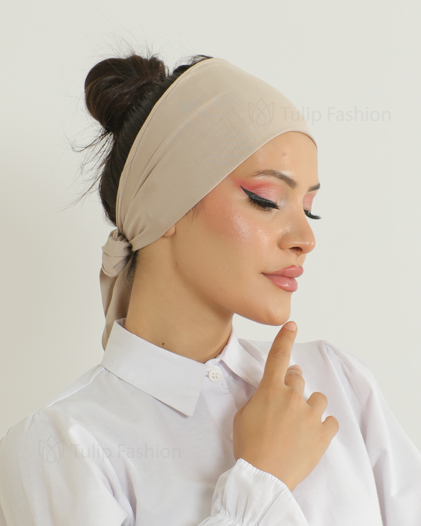 Undersjal - Jersey tie-back hårband - Beige - 2