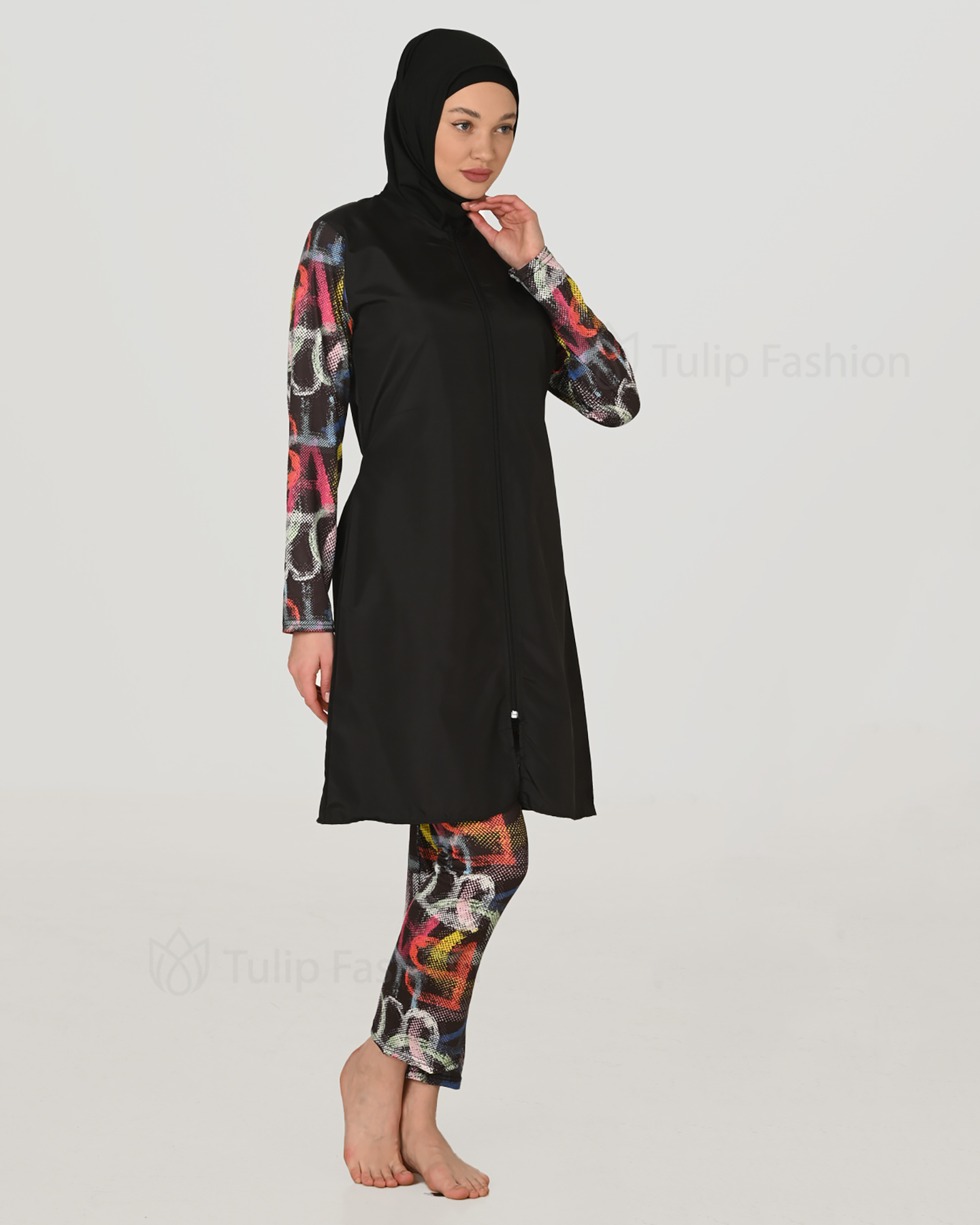 Muslim Swimsuit with hijab - Black - 4