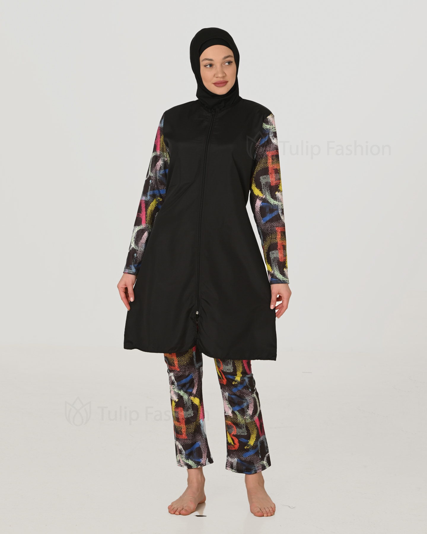 Muslim Swimsuit with hijab - Black - 3