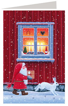 Adventskalenderkort - Tomte och vit hare