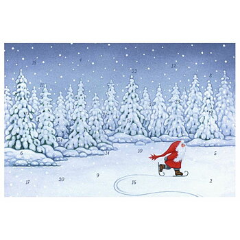 Adventskalenderkort - Tomte åker skridskor