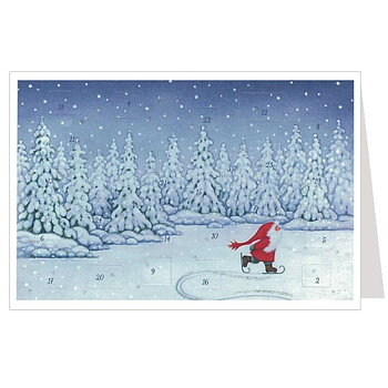 Adventskalenderkort - Tomte åker skridskor