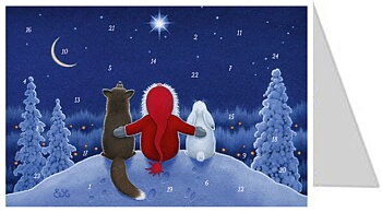Adventskalenderkort - Tomte med skogsvänner
