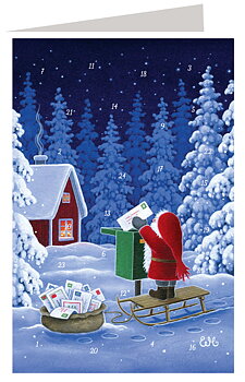 Adventskalenderkort - Tomte postar brev