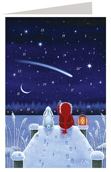 Adventskalenderkort - Tomte och stjärnhimmel