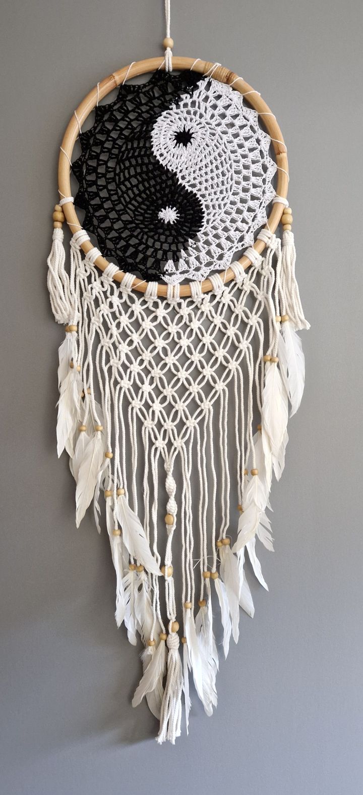 Drömfångare - Makramé - Yin Yang, 32cm - Bambu
