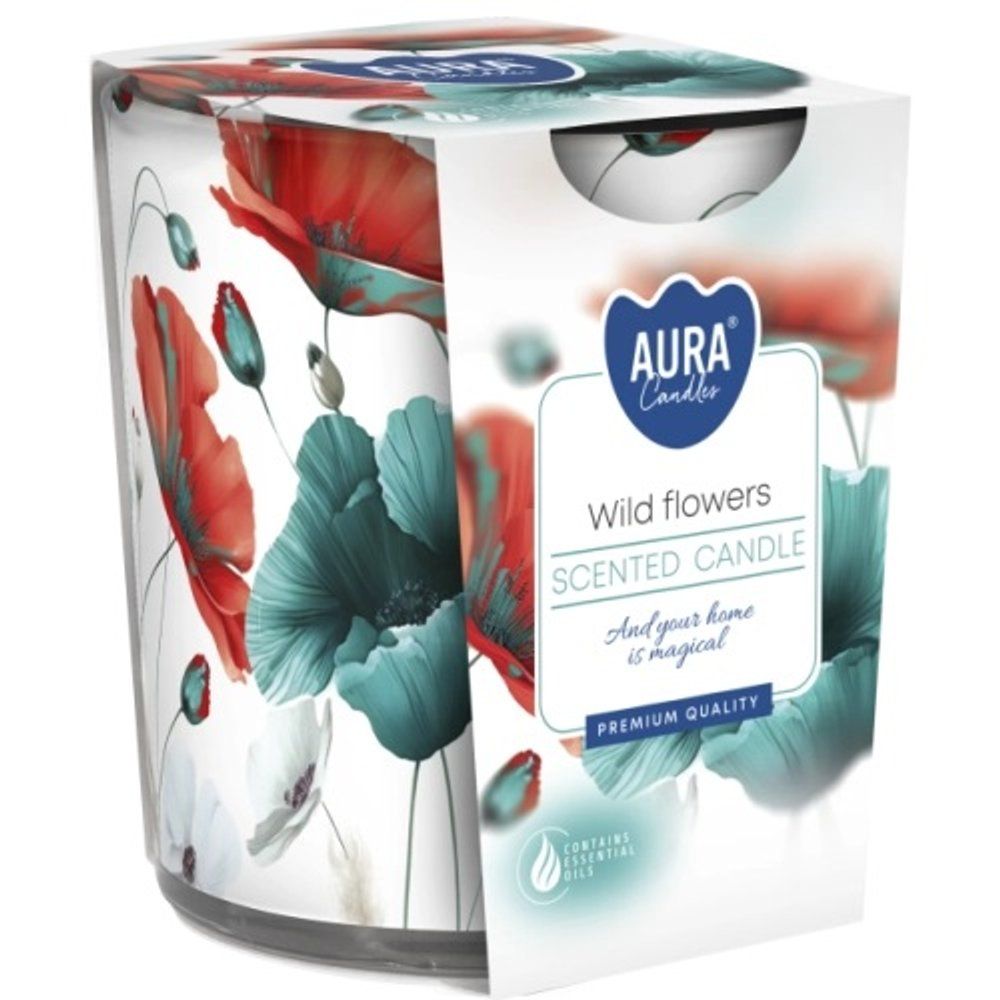 Doftljus i glas vilda blommor