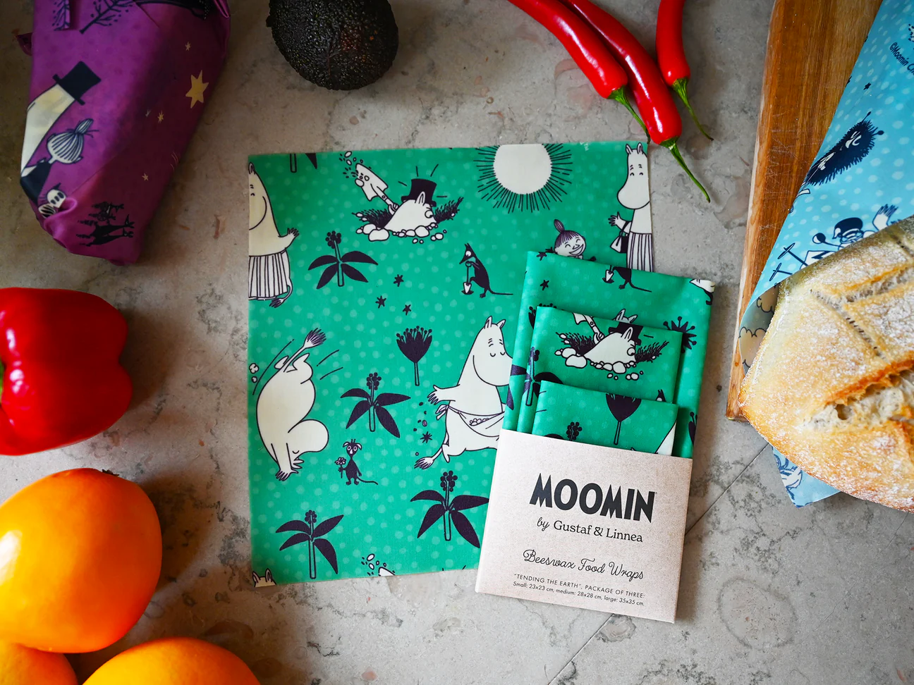Bivaxdukar 3 pack - Mumin grön - 2