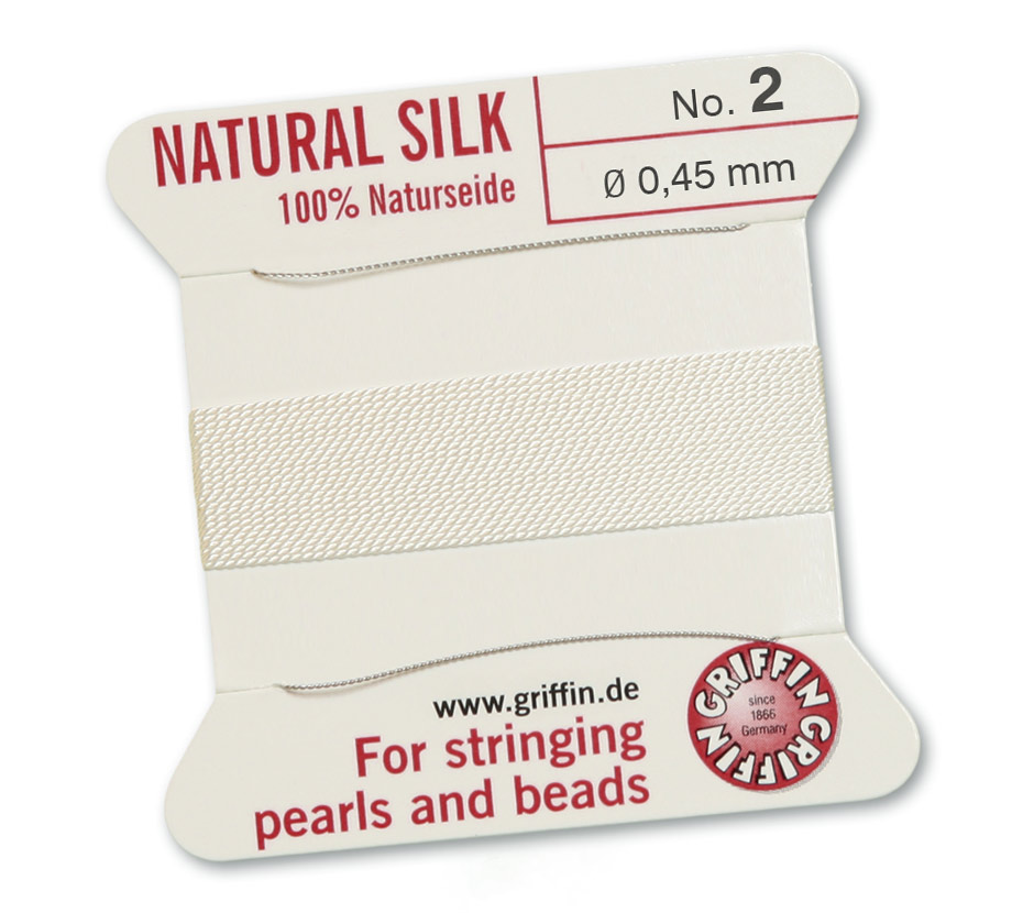 White 2, 100% Pearl Silk No.2 (~0,45 mm) 2m, 2 needles