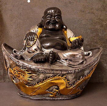 Happy Buddha (Glad Buddha) i Båt  Staty - 35 cm